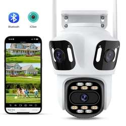Three Lens PTZ IP Camera Outdoor HD Three Screen WiFi Security Camera Auto Tracking Dual Len Wirelss CCTV Camera iCsee