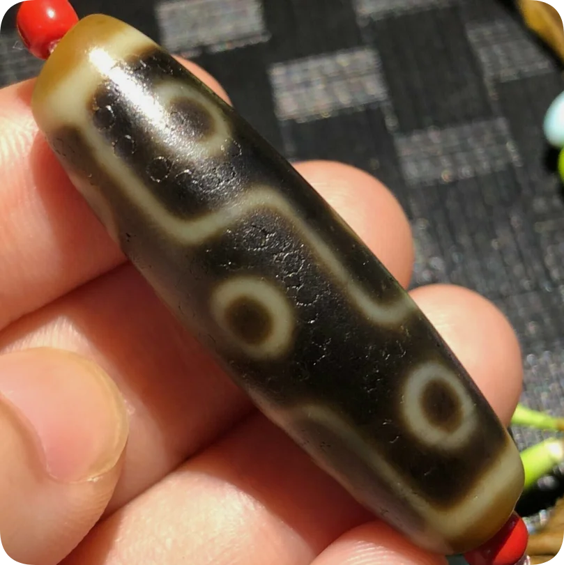 Power Magic Tibetan Old Agate 9Eye Totem dZi Bead 42*12.4mmC1914