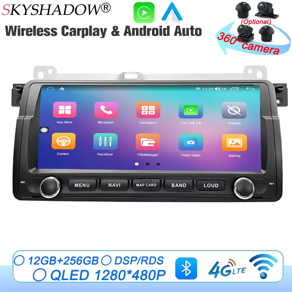 

12G+256G Carplay Auto Android 13.0 8.8” IPS DSP Car DVD Player GPS map WIFI Bluetooth RDS Radio For BMW E46 M3 Rover 75 MG ZT