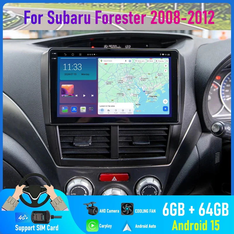 9'' For Subaru Forester 2008-2012 Car Radio 4G SIM Google Map GPS Reversing Image Stereo Bluetooth Android 15 Auto Carplay FM
