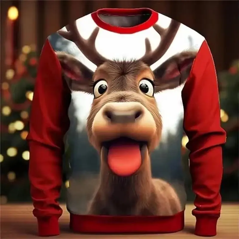Cool Brick Wall DJ Santa Claus Print Men's Long Sleeve T-Shirt Winter Casual Top Streetwear