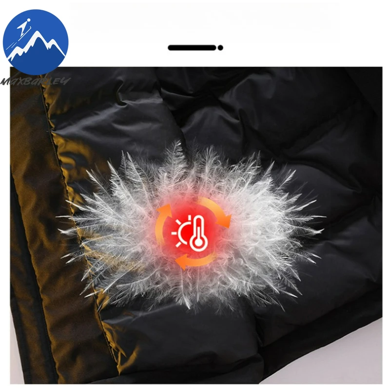 Piumino da uomo di marca Comfort Snow Ski Piumini spessi e caldi Cappotto invernale in piumino d'anatra leggero resistente al freddo con cappuccio tinta unita