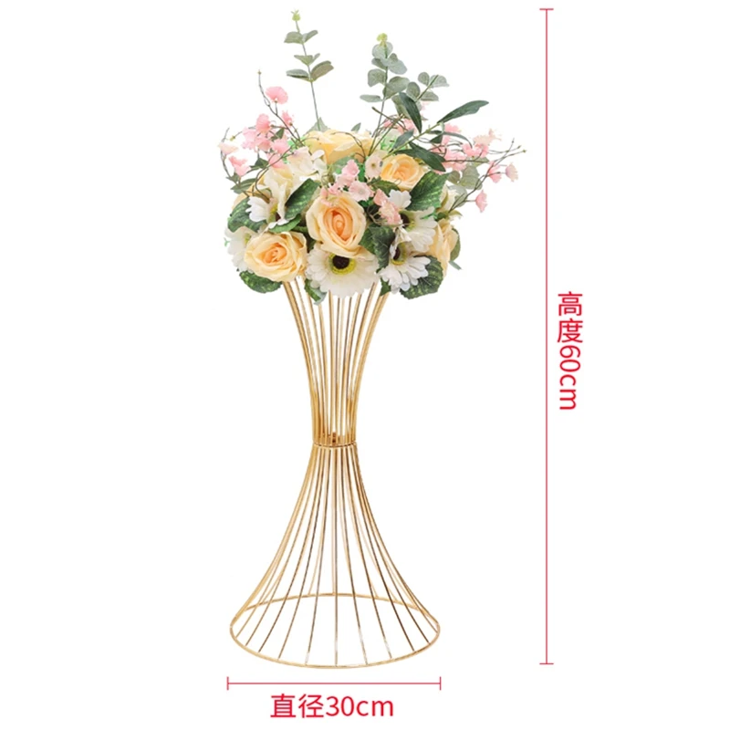 10PCS Gold Flower 60CM high Flower Vases Stands Metal Road Lead Wedding Centerpiece Flowers Rack For Event Party Decoration