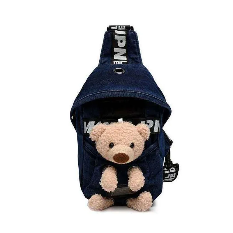 Ladies Waistbag for WomanGirl Sweet Bear Waist Bag Casual Canvas Banana Bag Adjustable Children Cool Shoulder Bag Chest Bags