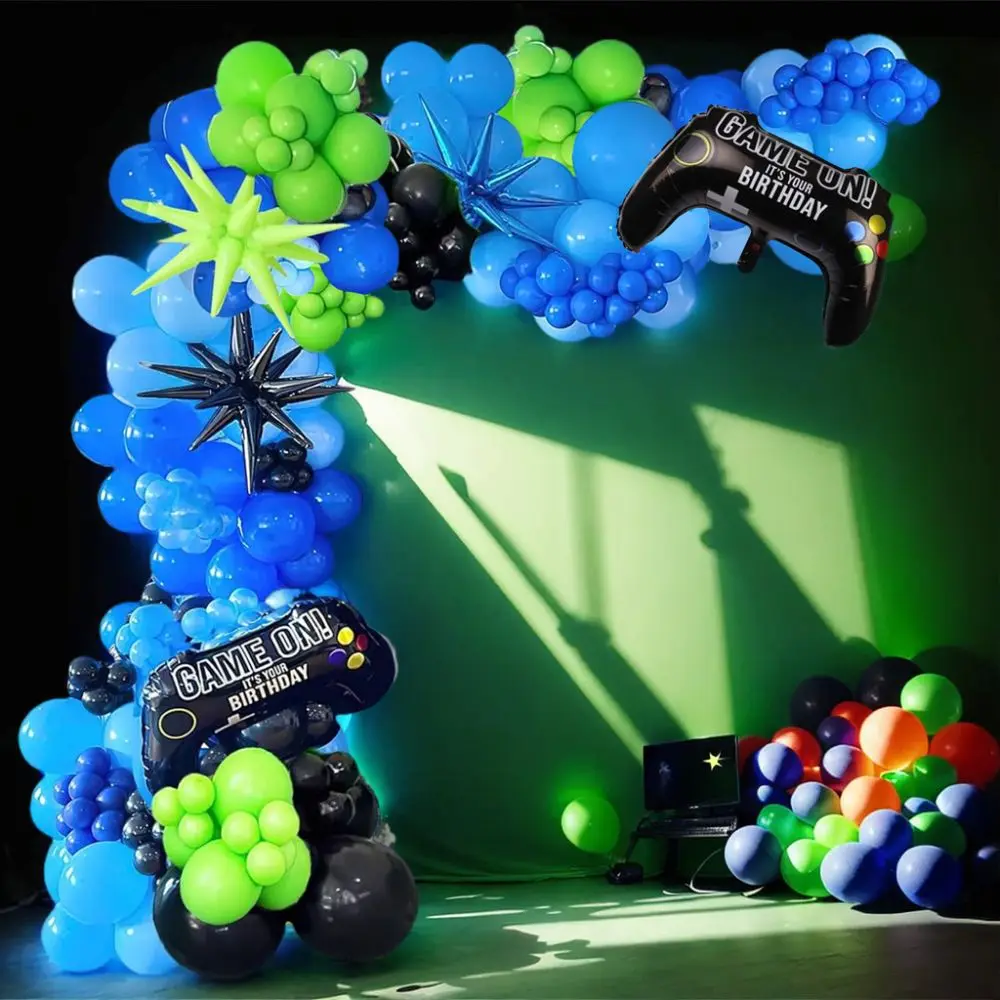 Decorations Blue Gamer Birthday Party Decorations Black Foil Controller Green Balloon Garland Kit Boys