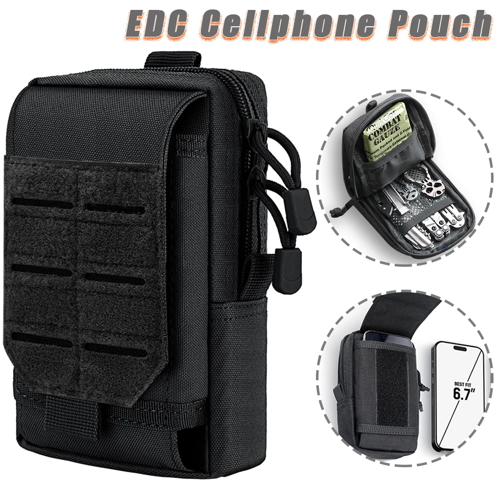 Tactical MOLLE EDC Utility Waist Bag & Cell Phone Pouch Compact Gadget Organizer Vest Pack Purse Smartphone Holster