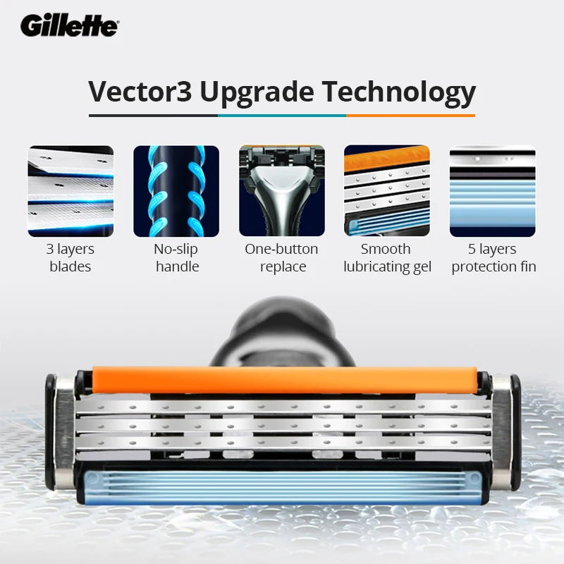 Gillette Vector 3 Razor Shaving Blades Safety Razors Men\'s Beard Hair Removal Ultra Thin 3 Layer Sharp Shaver Replace Refills