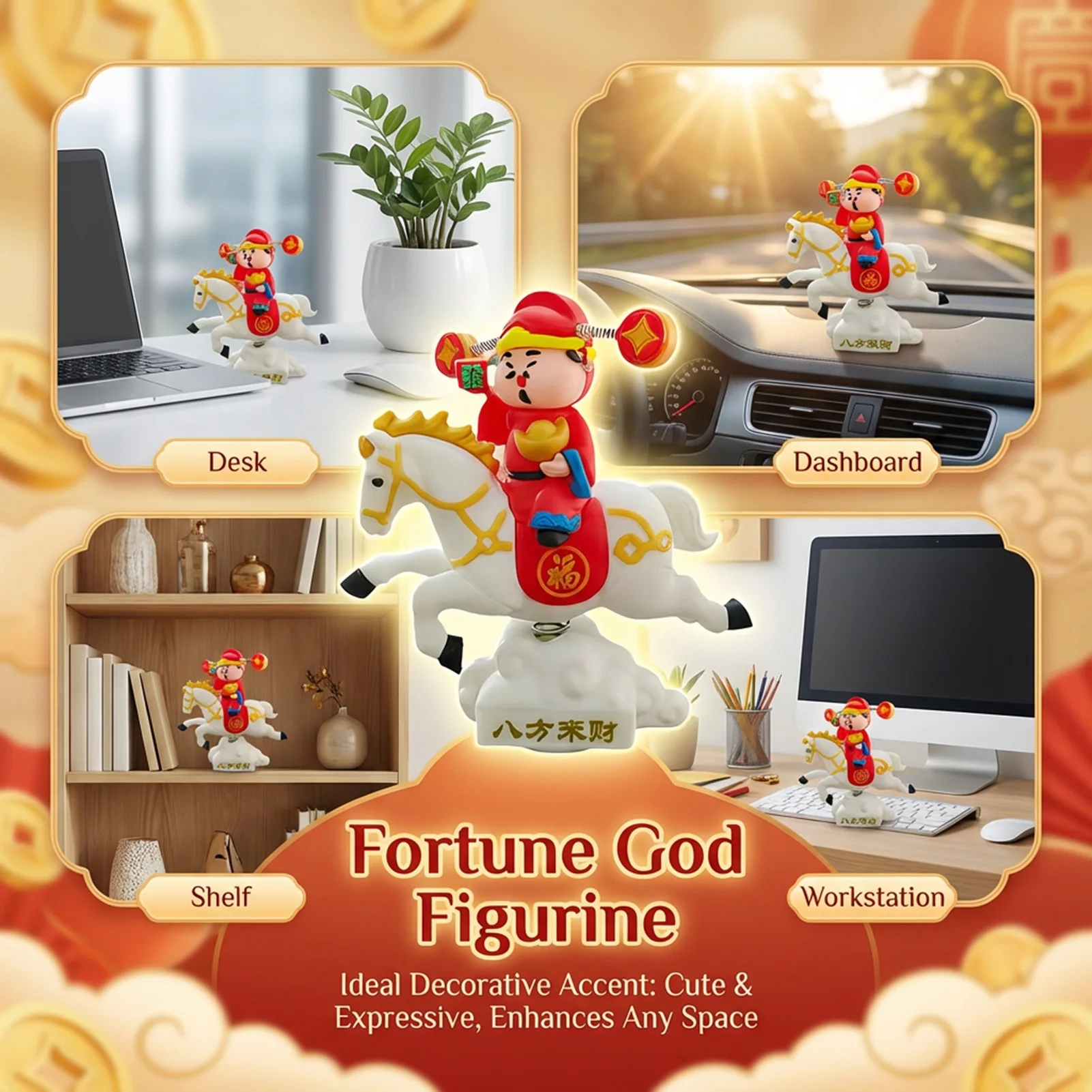

3.9-inch God Of Wealth Ornament Chinese New Year Party Gifts Creative Lucky Horse Resin Ornament Desk Fireplace Decorations 2026