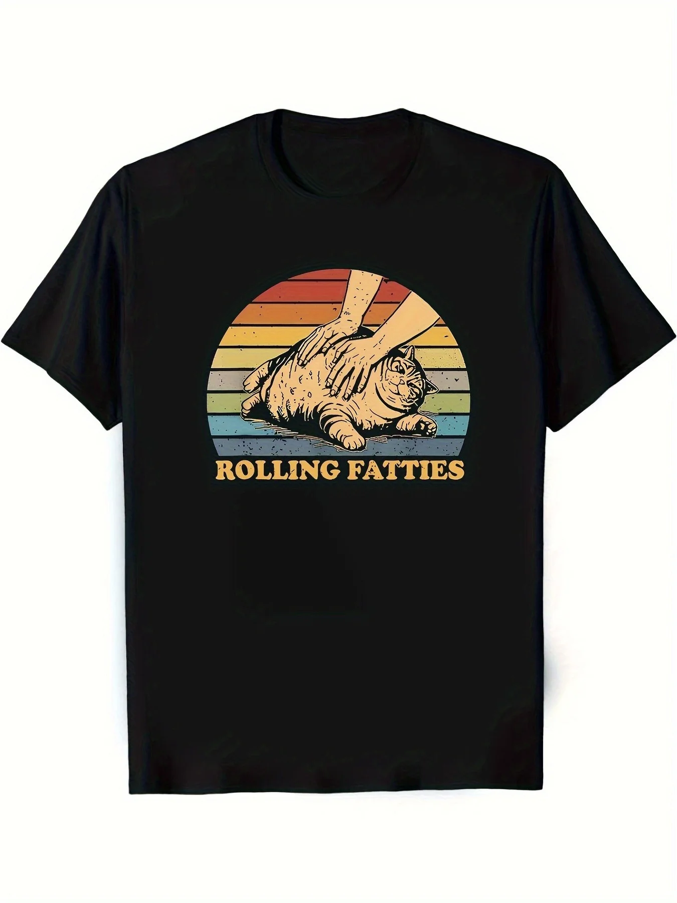Rolling Fatties Cat Massage Graphic Tee Men Casual Soft Cotton Short Sleeve T-Shirt Trip Style