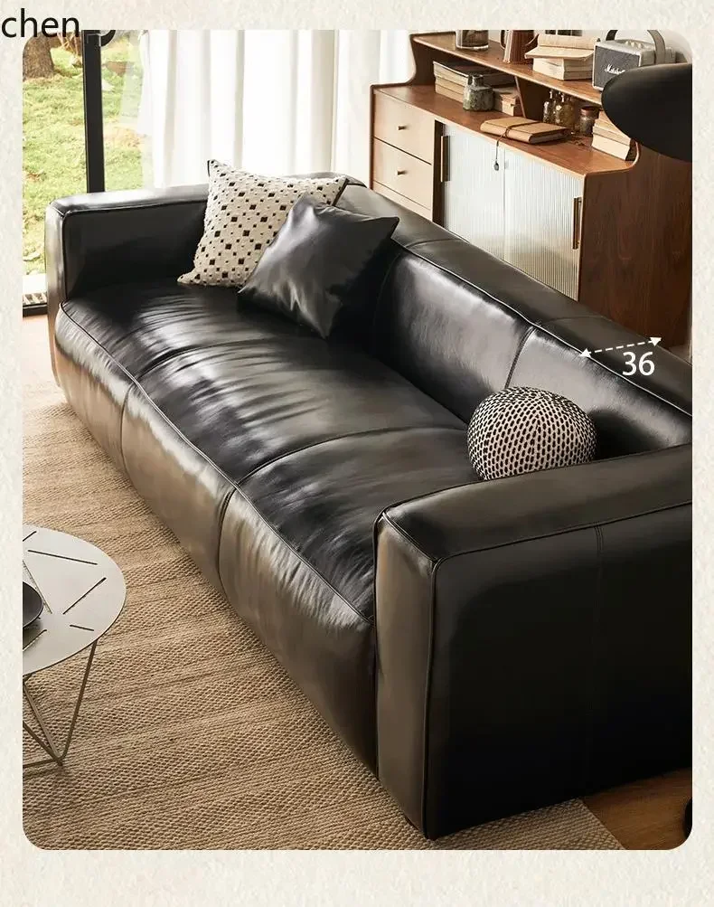 TQH-c13   Retro Oil Wax Genuine Leather Sofa Top Layer Cowhide Living Room Vintage Style Nanyang Style Cube Sofa