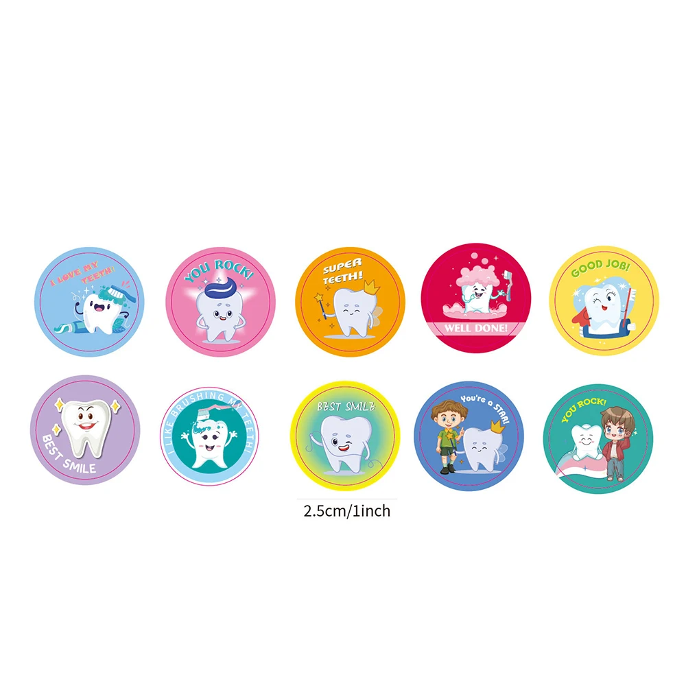 500pcs Cute Dental Tooth Cartoon Stickers Roll Dentist Store Toothbrush Kids Reward Sticker Wall Decoration Dentistry Decal Gift