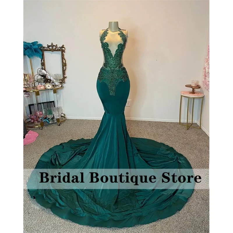 

Элегантные темно-зеленые платья для выпускного вечера 2026 Сверкающие бриллианты платья для дня рождения Черные сексуальные платья русалки для девочек по индивидуальному заказу