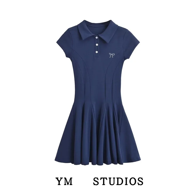 Sweet Sle ort Sve col Dr taille haute diamant clouté orm jupe pour jeunes filles saison d'été couleur Pure