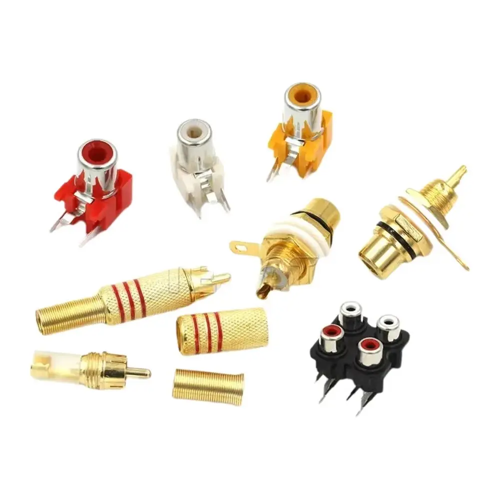 5PCS Gold-plated Lotus Female AV Lotus Plug RCA Lotus Female Socket Audio Amplifier Socket Black/Red