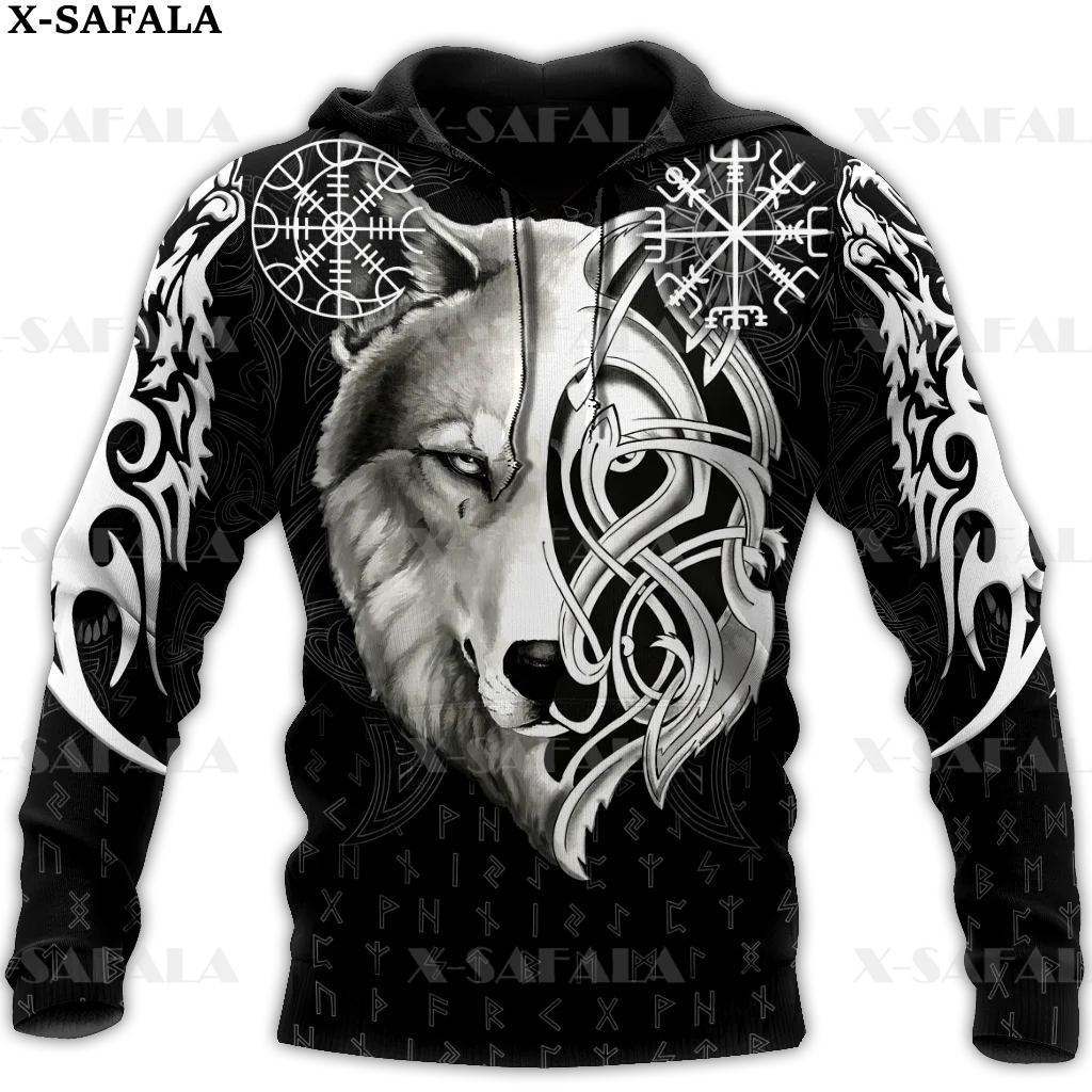 Fenrir Viking Tribal Norse Wolf And Moon Tattoo 3D Printe Hoodie Man Female Zipper Pullover Sweatshirt Hooded Jersey-7