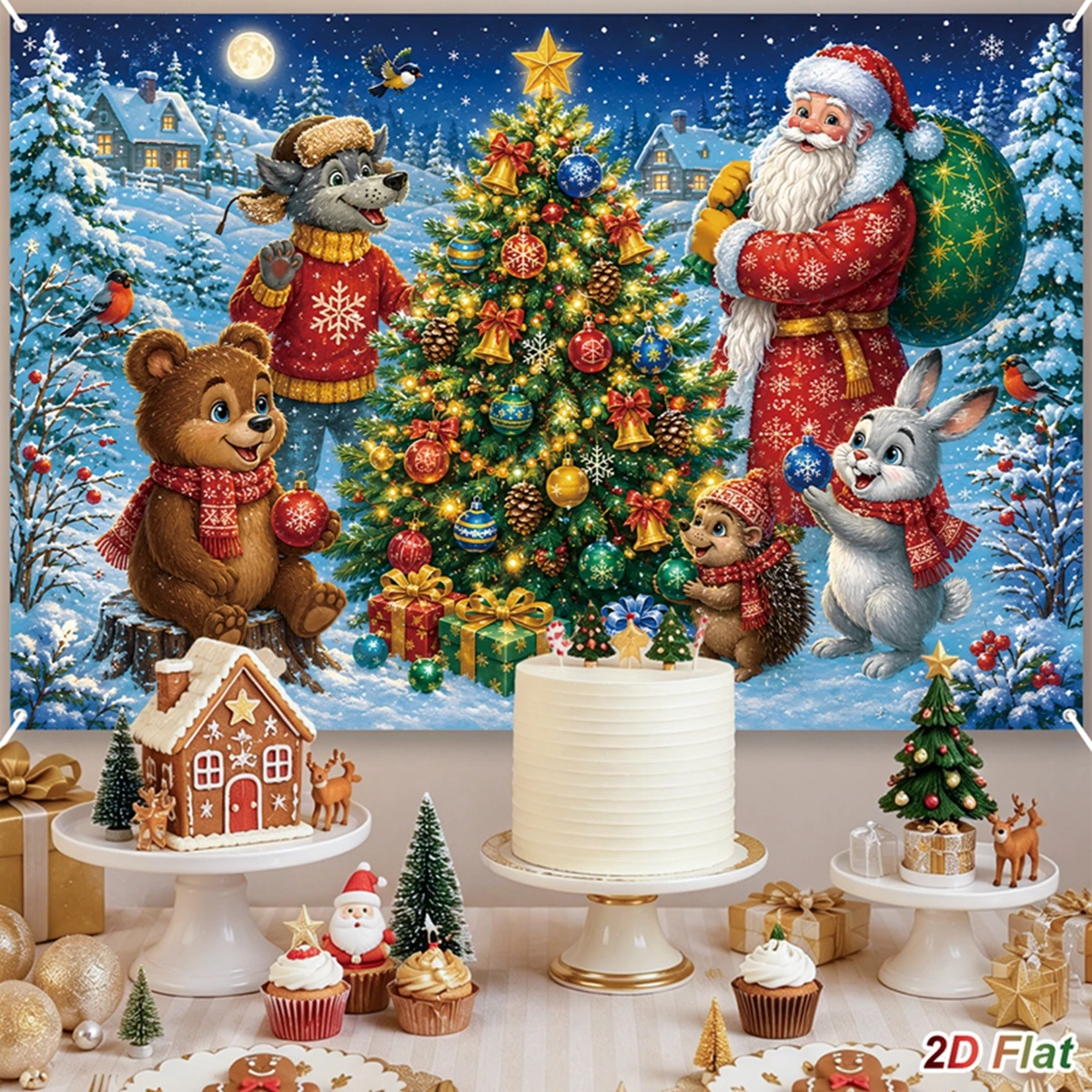 Santa Claus Backdrop Merry Christmas Decorations for Home 2026 Xmas Cartoon Animal Party Background Navidad Natal New Year 2027