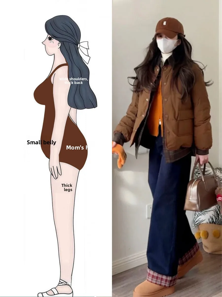 

plus Size Autumn Winter Korean Style Warmth Duck down Cotton Jacket Knitted Top Pants Three Piece Set High Waist Zipper Closure