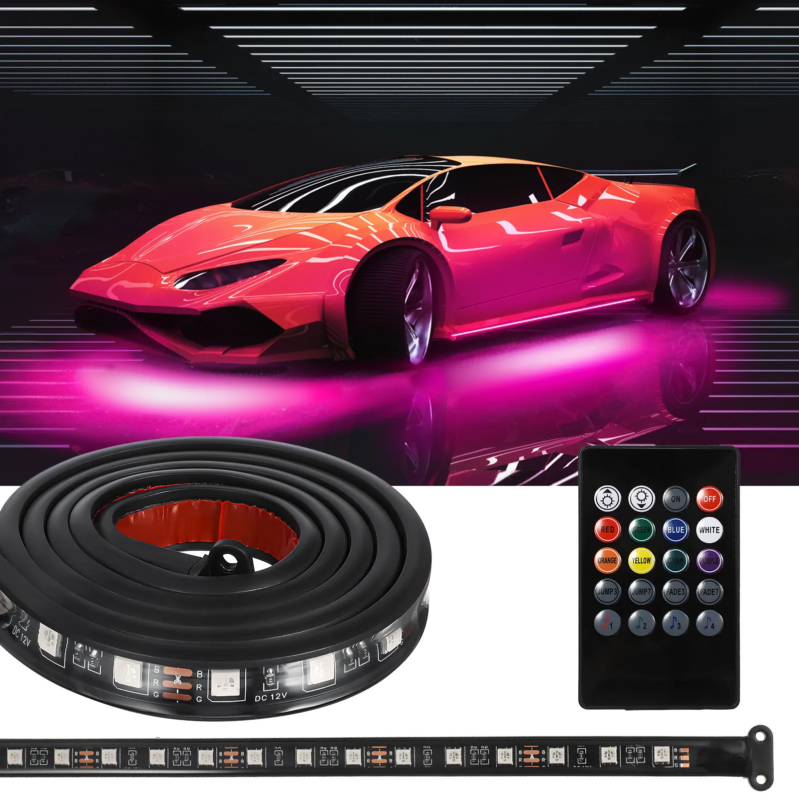 

1Set Car Underglow Kit Multi Color LED Strip Lights Remote Control Car Exterior LED Lights Underbody Lighting Decorative Lamp