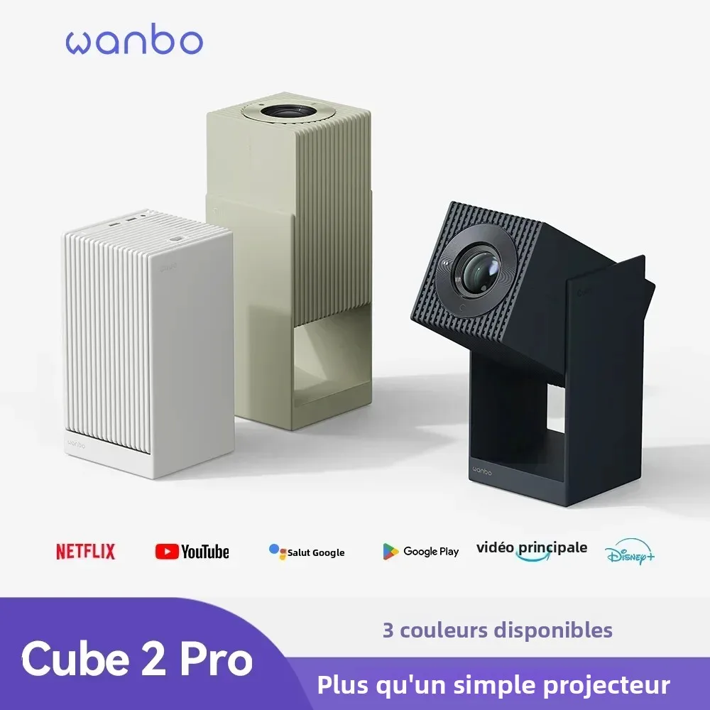 Wanbo Cube 2 Pro 4K projecteur portable natif 1080P 500ANSI Android TV 11.0 ToF Radar Laser mise au point en temps réel 3 couleurs disponibles