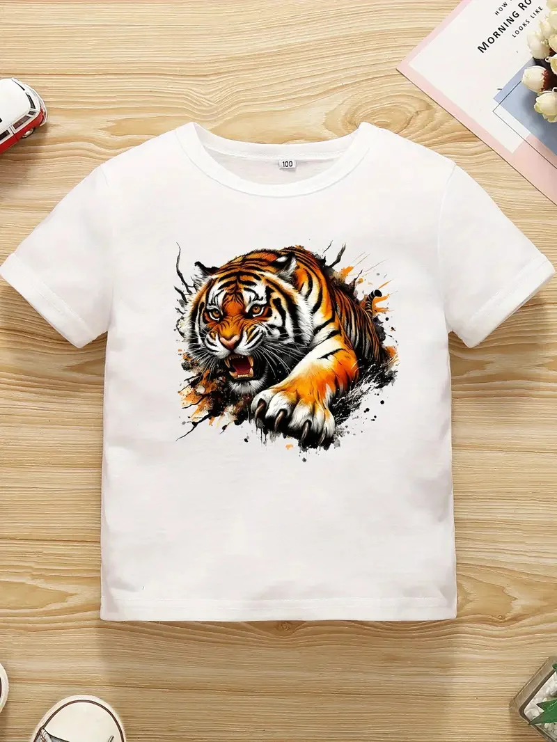 Camiseta de manga curta com impressão 3d gato para as crianças, roupas de verão, moda