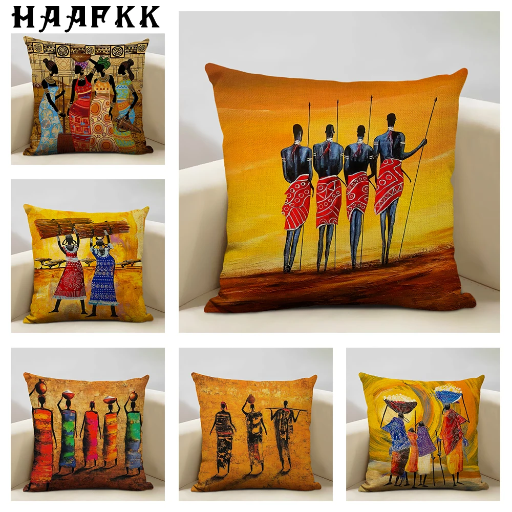 African National Style Cushion Cover Sofa Pillow for Family Sofa Car Decoration 45x45cm Linen Pillow Cover Duplex Print