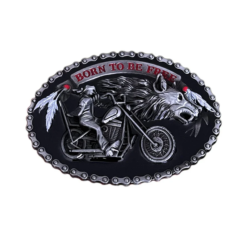 Motorcycle rider Wolf head belt buckle Western style