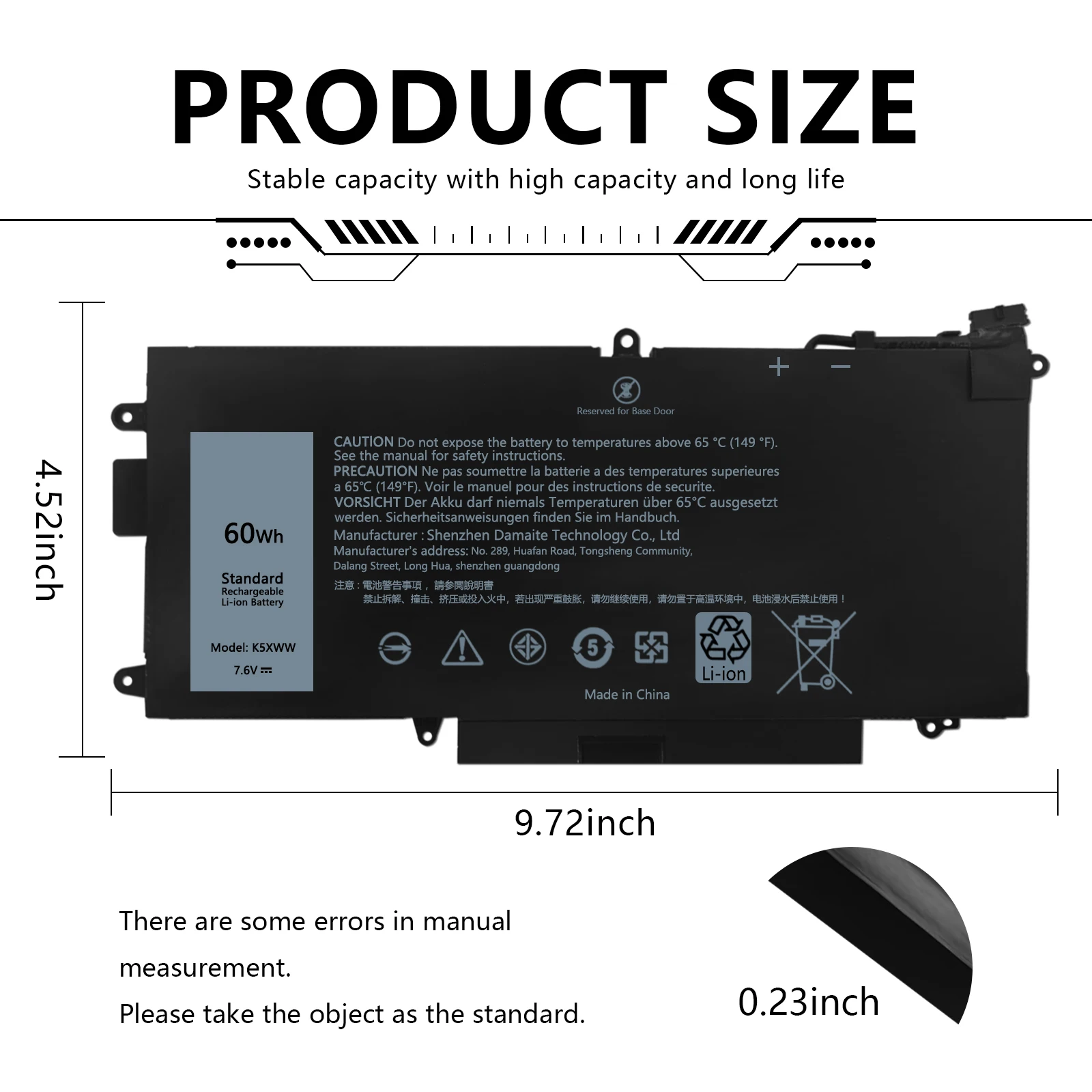 Batteria per laptop K5XWW 71 TG4 per Dell Latitude 12 5285 5289 7389 7390 2-in-1 5289 2-in-1 Serie 6 CYH6 725KY N18GG CFX97 7.6V 60WH
