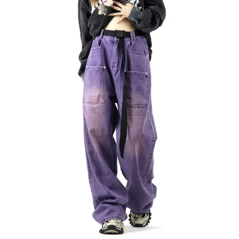 

Y2k Purple Colored Baggy Jeans Women Wide leg Oversize Cargo Pants Harajuku Korean Fashion Streetwear Trousers Japanese 2000s