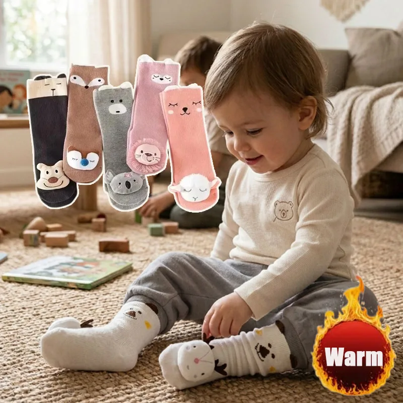 1-2Pairs Kids Cartoon Knee High Socks 3D Doll Non Slip Over Knee Stockings for Toddler Baby Boys Girls Cotton Long Socks