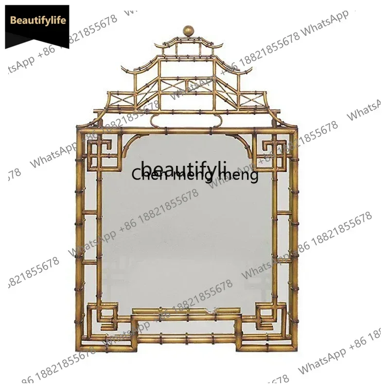 Special-Shaped Pagoda Mirror | New Chinese Architectural Style | Wall Mounted Hanging Mirror for Entrance Decor