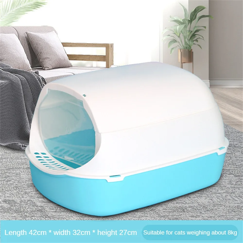 Pet Bedpan Toilet Fully Enclosed With Spoon Anti Flip Over Splash Proof Front Lift Cover Pet Accessories Closed Sandbox Plastic