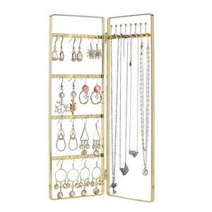 Metal ouro 3 portas s/m/l brincos anel colar relógio prateleira de jóias suporte contador pingente jóias expositor 10 principais vendas prateleira decorativa dourada - №9