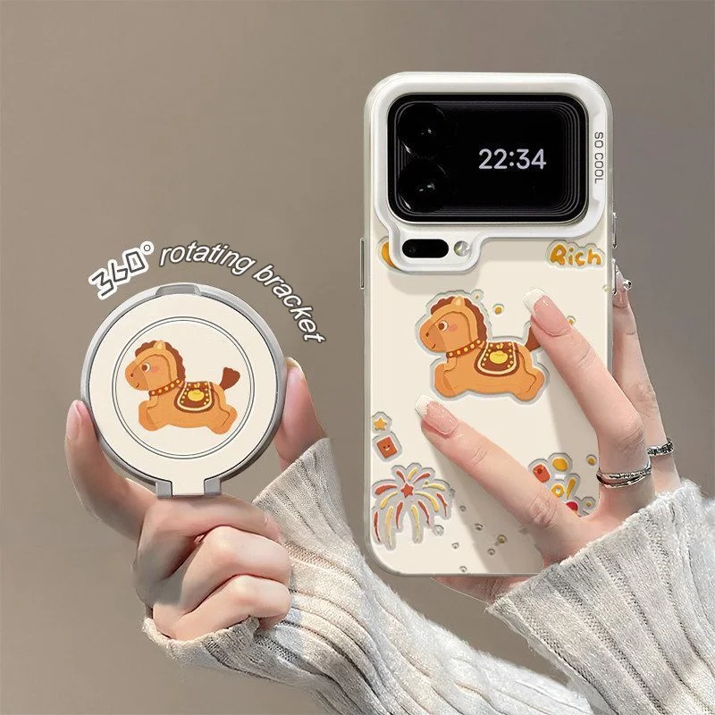 

for Redmi Note 15 Pro Case with rotating stand Year of the Horse Phone Case for Redmi Note14 13 Pro Cases Cute Ponny White Cover