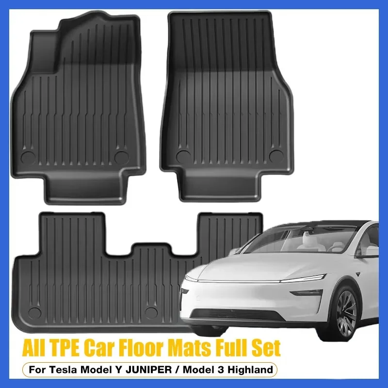 TPE Floor Mats For Tesla Model Y Juniper & Model 3 Highland, Front & Rear, Waterproof Non‑Slip Wear‑Resistant Car Floor Liners