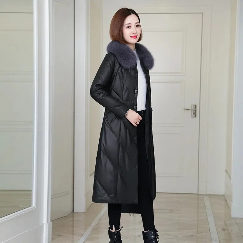 Women Winter PU Leather Overcoat  New Female Mid-length Cotton Padded Parkas Femme Thickened Warm Coat Cotton Padded Jacket