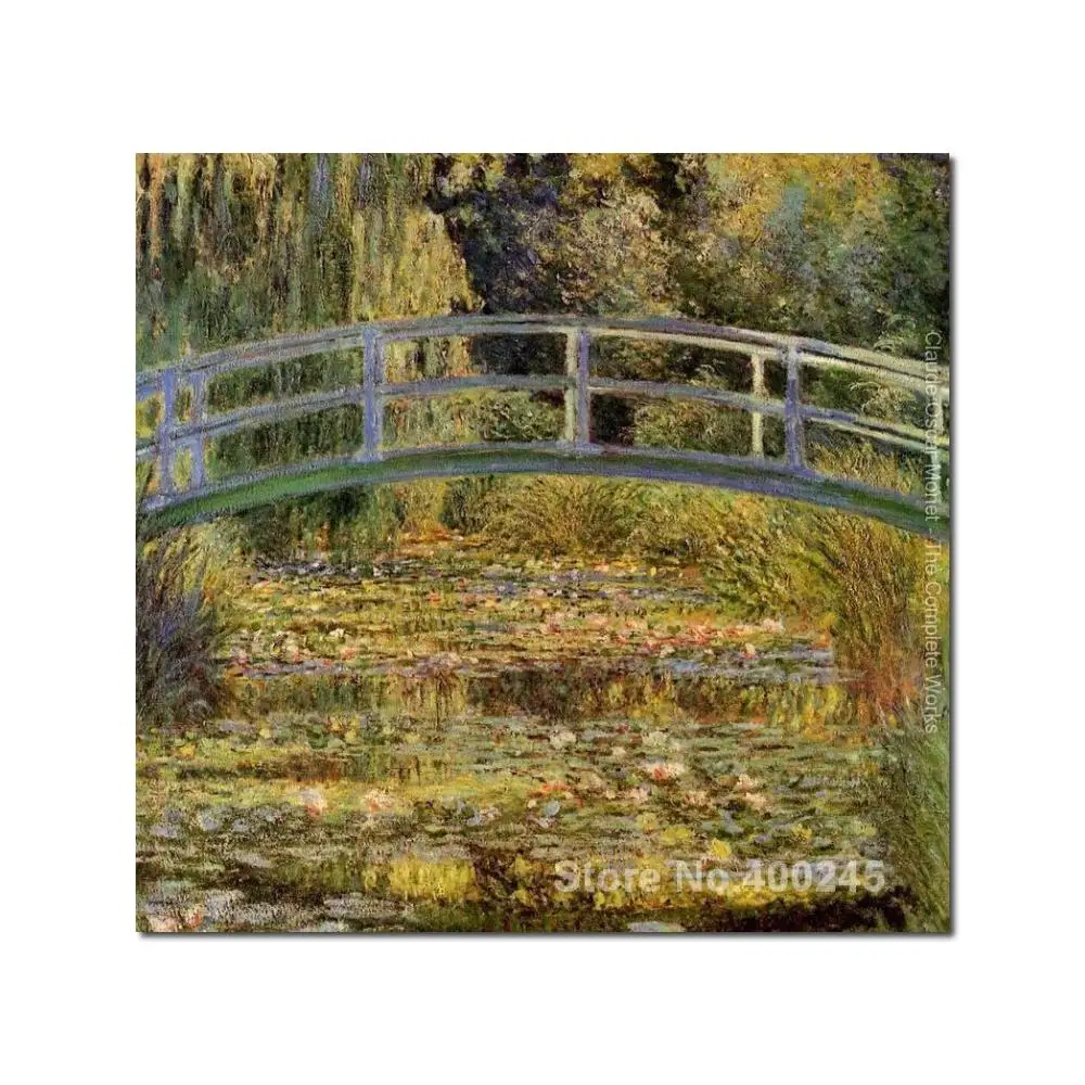 

Japanese Bridge Canvas Art for Living Room Water Lily Pond Claude Monet Painting Hand Painted Impressionist Artwork Home Decor