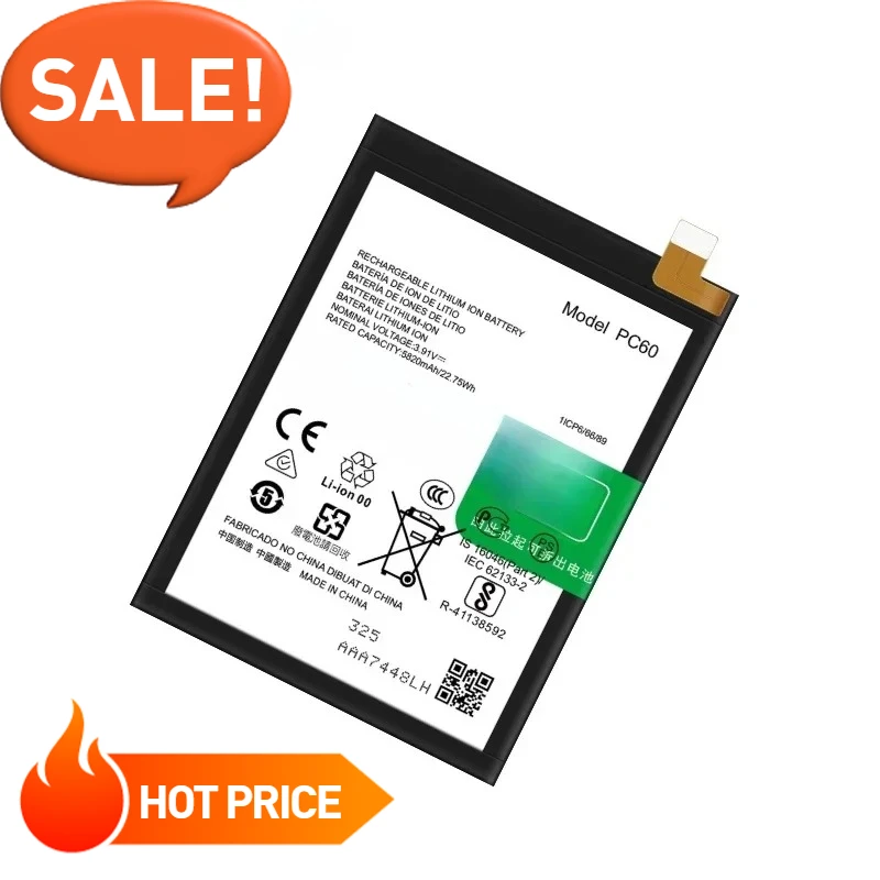 New PC60 3.91V 6000mAh Mobile Phone Battery for Motorola MOTO G24 G54 5G G54 Power 5G Replacement Batteries