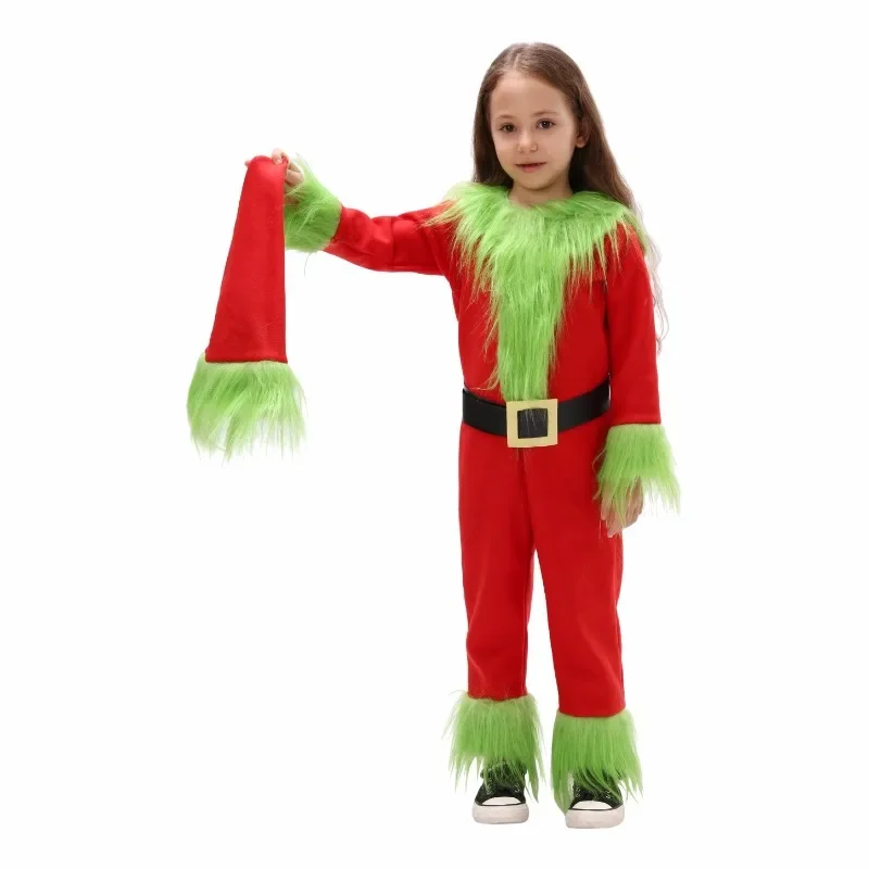 Halloween Explosive Genie Thief Green Hairy Monster Children Cosplay Costume Santa Claus with Pantsuits Play Clothing Wholesale