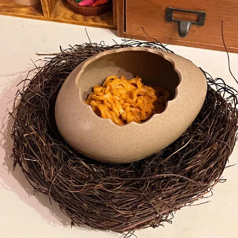 Creative Dessert Bowl Noodle Bowl Hydroponic Egg Shell Ostrich Vase Cute With Nest Home Decoration Modern Simple Ceramic Craft