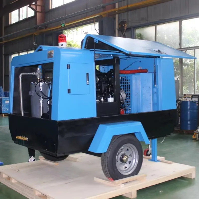 Customized 250cfm 10bar Towable Diesel Air Compressor Mobile Screw Type For Drilling Rig