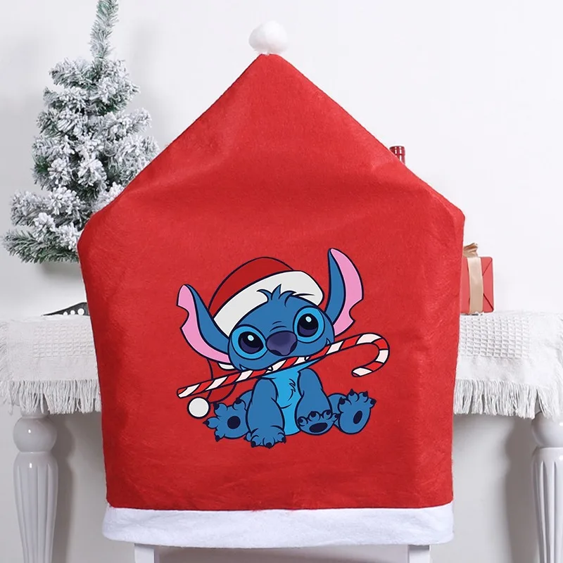 Stitch Disney-funda para silla con adornos navideños, funda de cojín con respaldo de Anime Kawaii, fiesta festiva, restaurante, regalo de decoración navideña para el hogar