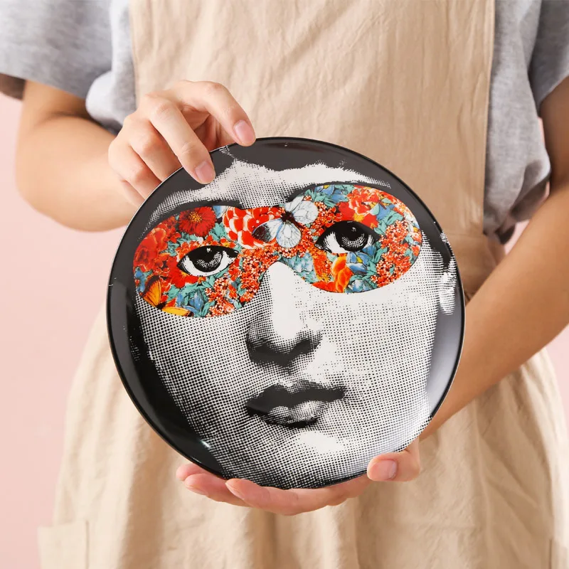 8 Inch Lady Face Decorative Plate Morden and Retro Ceramic Wall Hanging Dish Painting Plates Creative Craft Wall Art Decoration