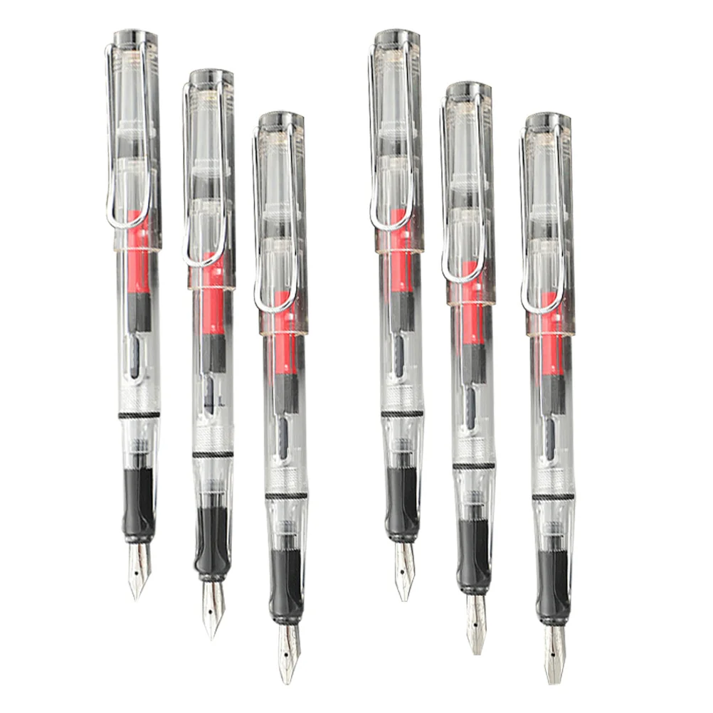 6pcs Transparent Fountain Pen Calligraphy Exercising Multi-Function Portable Writing Pen For Artists Students Office School Art