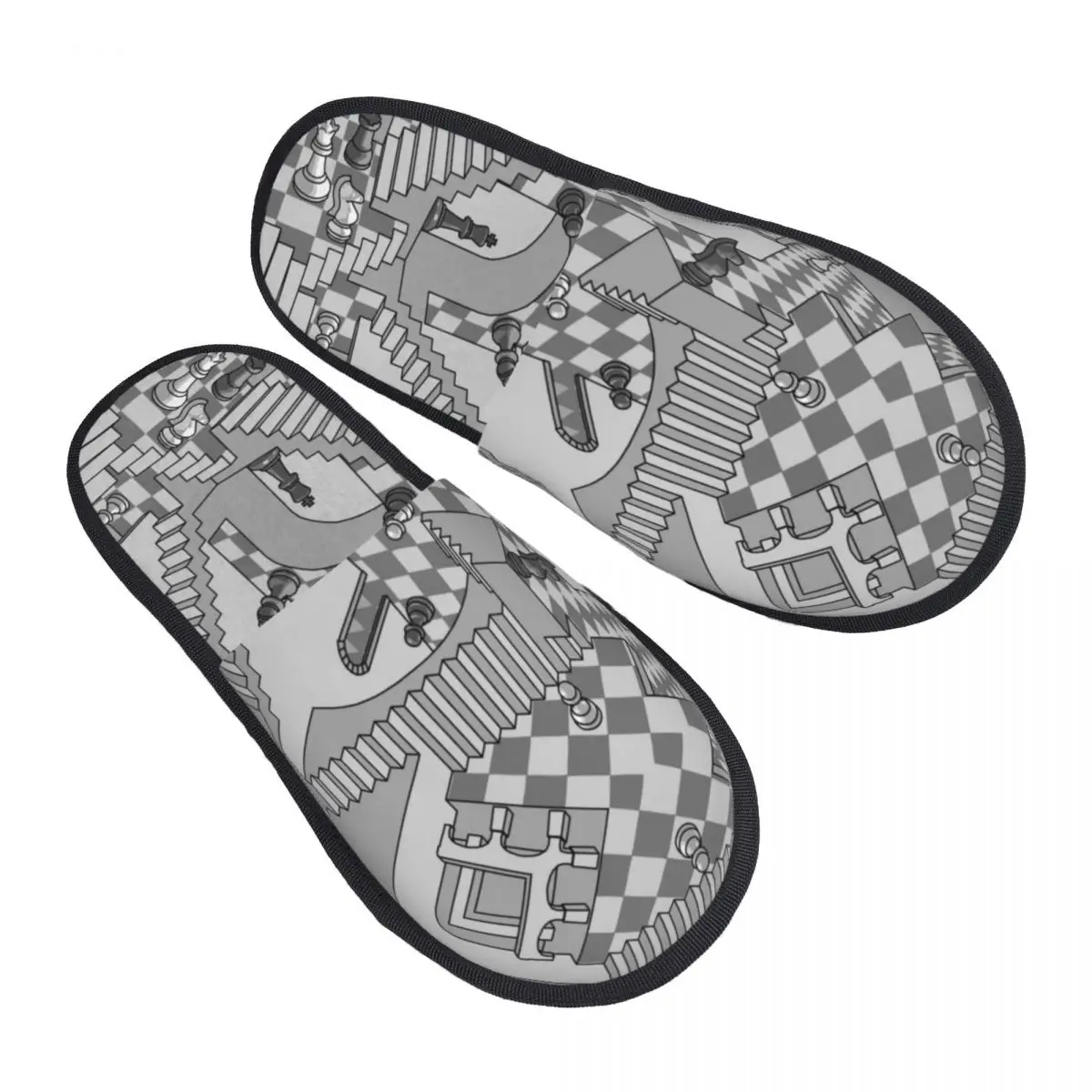 

Chess Dimension Guest Slippers for Hotel Women Custom Print Game Lover Chess Piece House Slipper