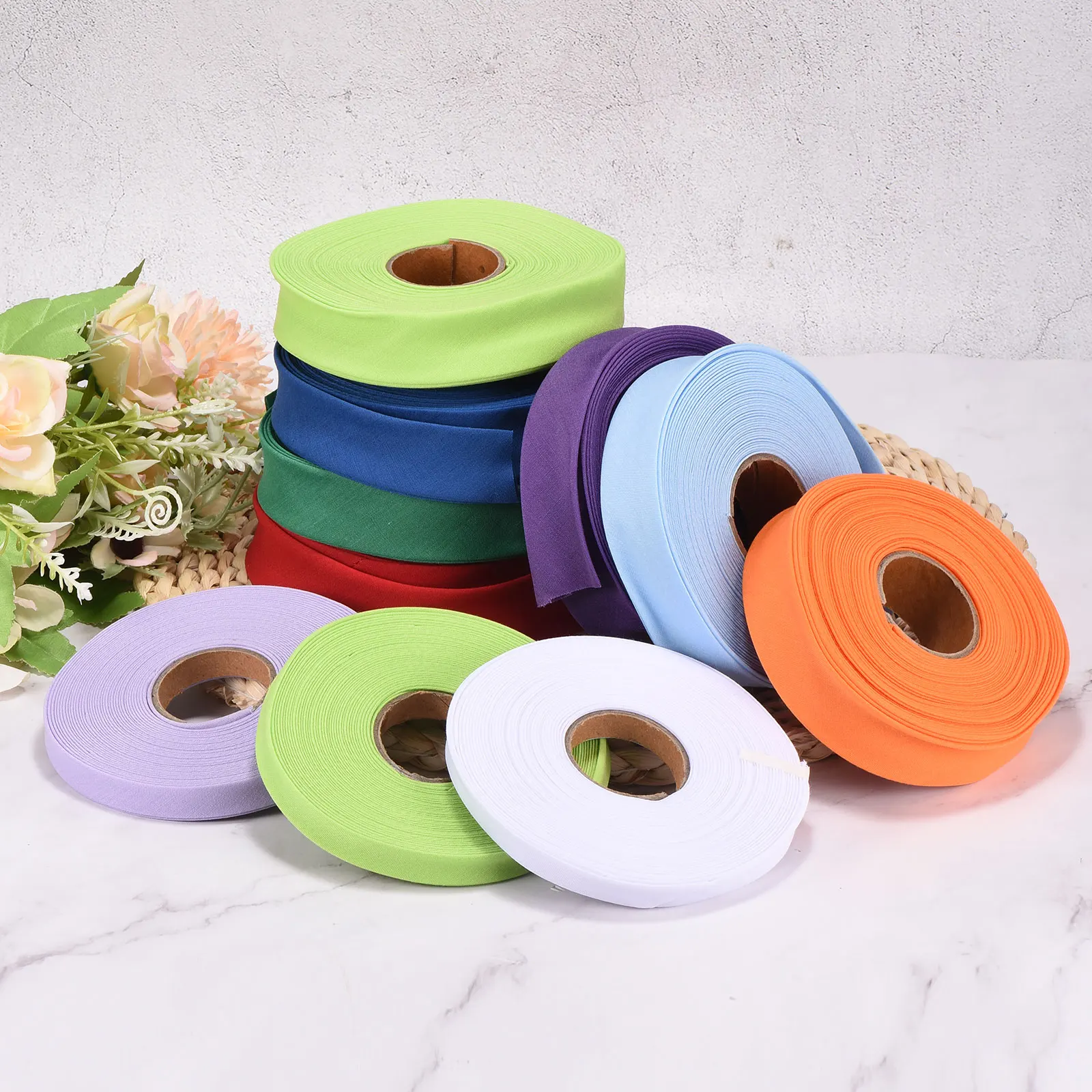 6/10 Yards Double Fold Bias Tape Polyester Continuous Bulk Bias Tape for Sewing Seaming Quilting Hemming Binding Crafts