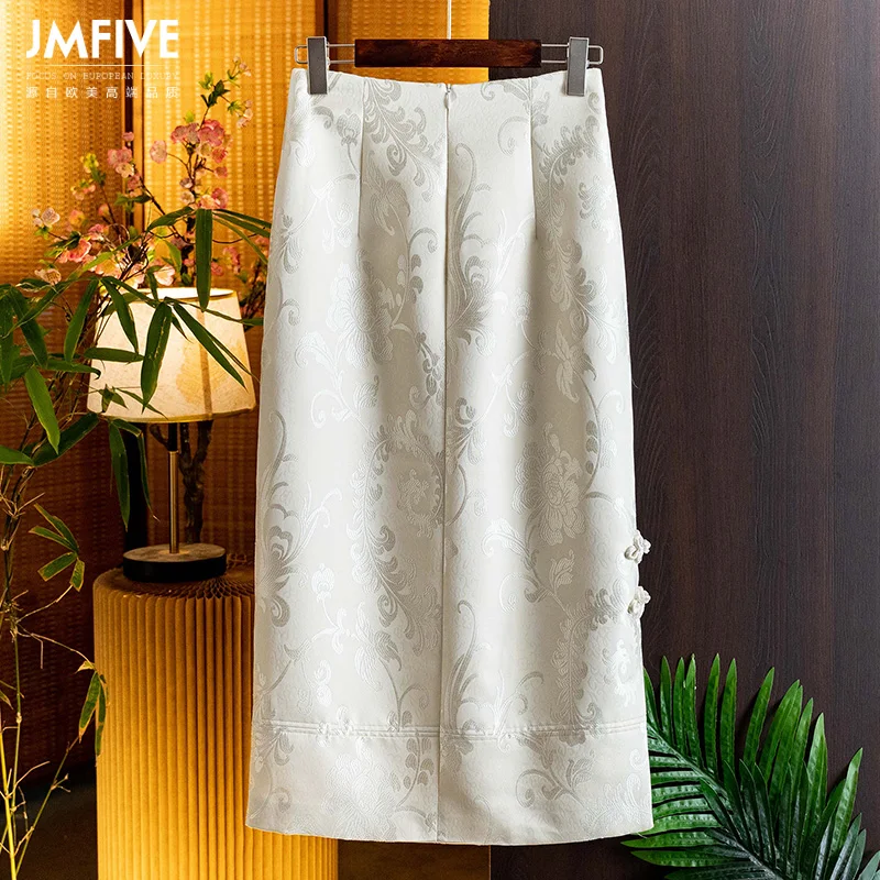 Vintage High-Waisted Chinese Style Bodycon Skirt for Women 2026 Autumn New Jacquard Button Slimming Slit Skirt for Women