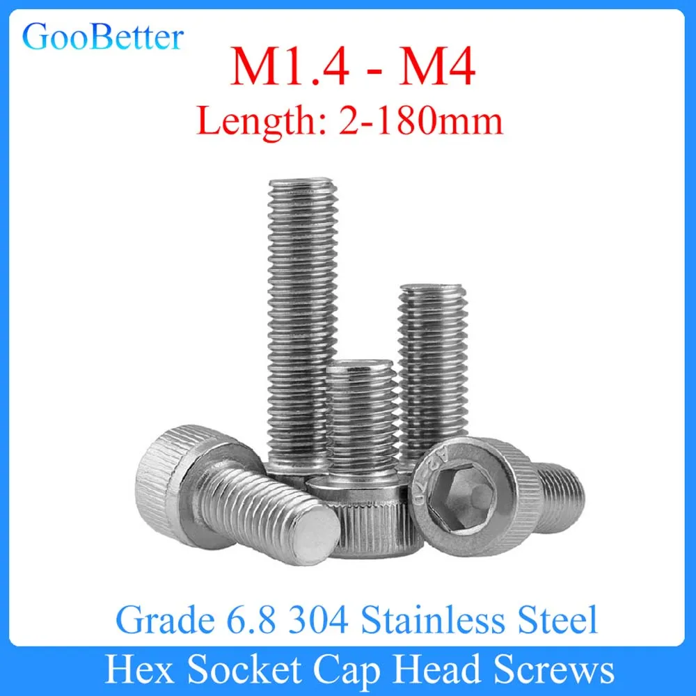 

20/100Pcs Allen Screws M1.4 M1.6 M2 M2.5 M3 M4 DIN912 A2 304 Stainless Steel Grade 6.8 Hexagon Hex Socket Cap Head Bolts