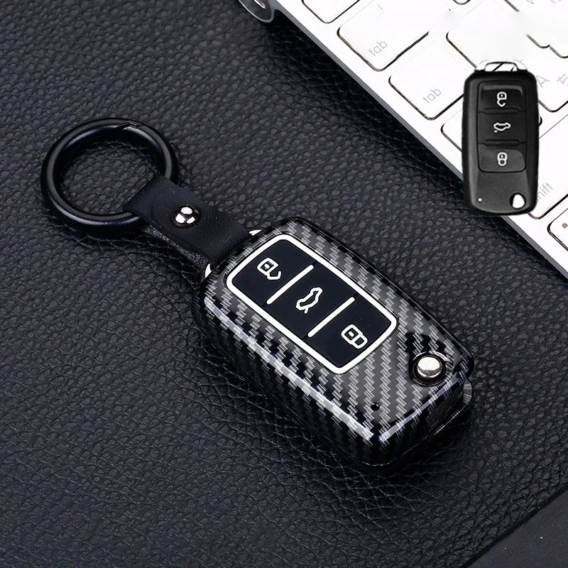 

ABS Carbon Fiber Car Key Case Cover Shell For VW Volkswagen Polo Golf Passat Beetle Tiguan Seat Leon Altea Skoda Octavia Kodiaq