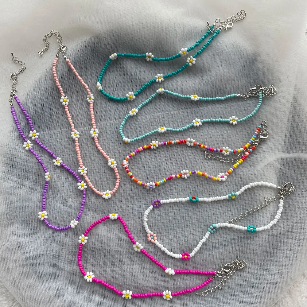 Bohemia Style Colorful Flower Beads Necklace for Women Girls Summer Vacation Decorations Necklace Beach Party Jewelry Gifts New