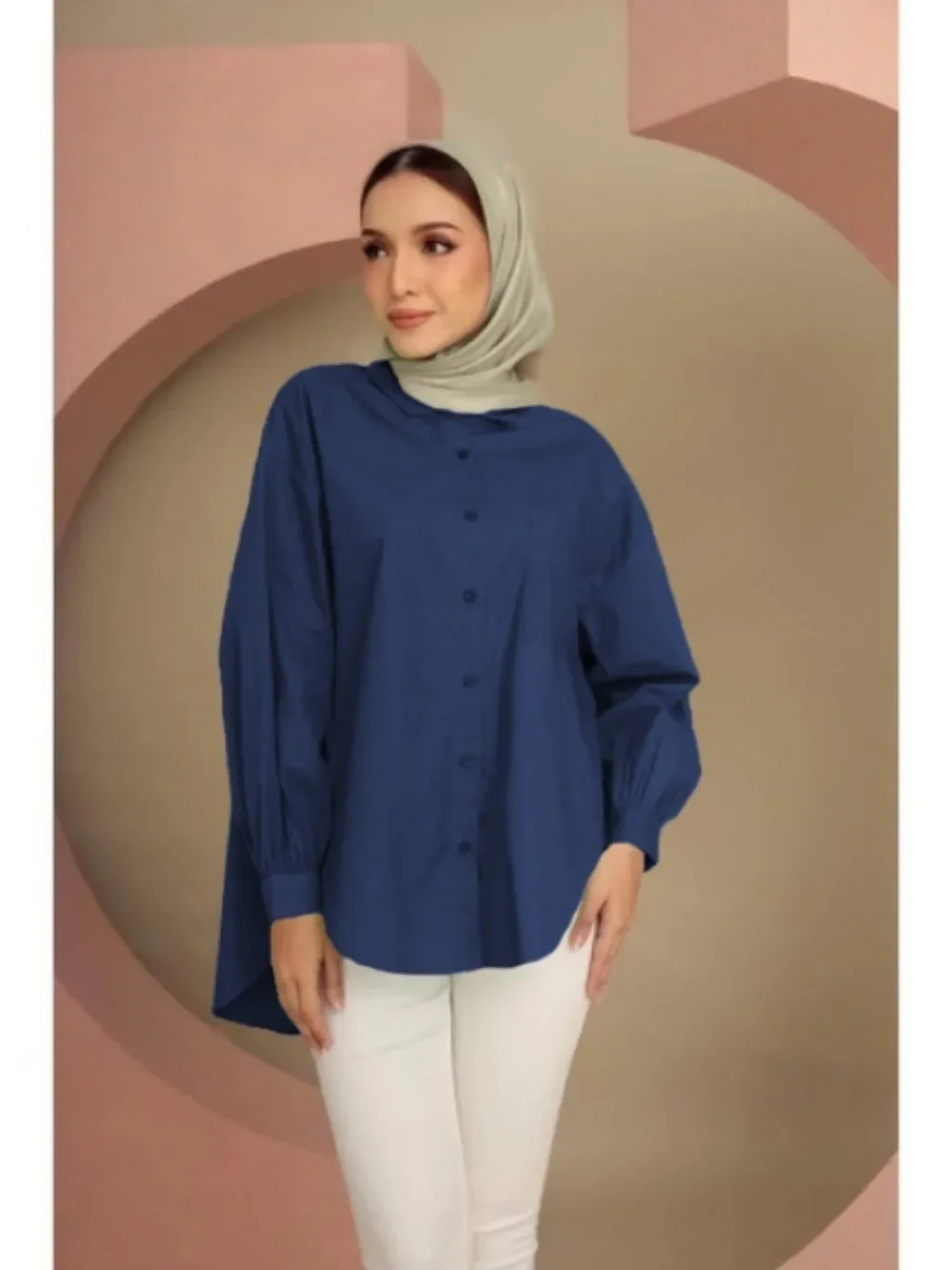 Women Muslim Blouse Vintage Abayas Turn Down Collar Long Sleeve Solid Single Breasted Loose Shirt Casual Islamic Clothing Abaya